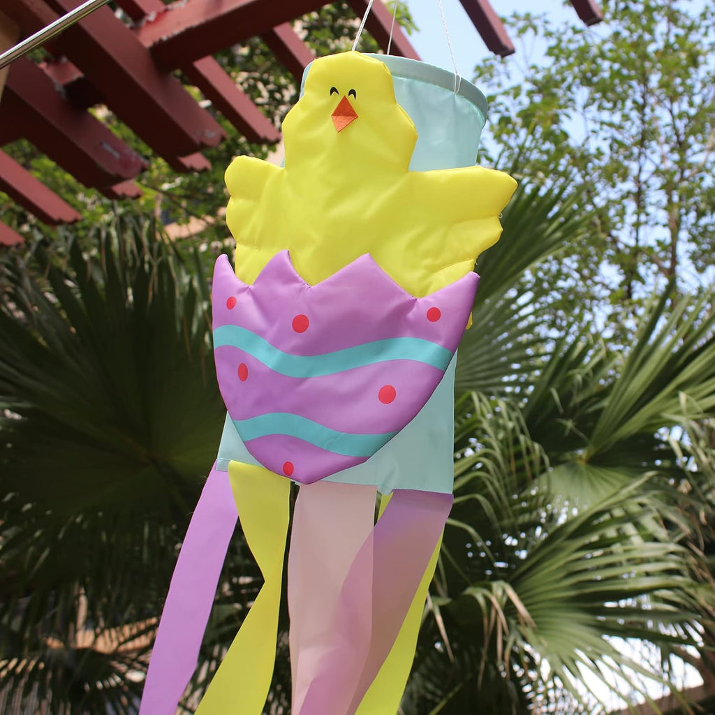 59 Inch Easter Egg Chick Windsock for Spring Garden Decorations Durable Hanging Wind Sock for Home Party Farmhouse Yard Outdoor Hanging Wind Socks Décor
