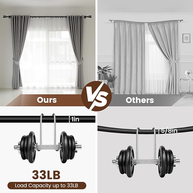 1” Diameter Curtain Rods Itself is 30 to 45 inch 1 Pack Fit 30-39 inch Window with Heavy Duty Adjustable Rod Matte Black Splicing Metal Extra Long Curtain Rod for Windows