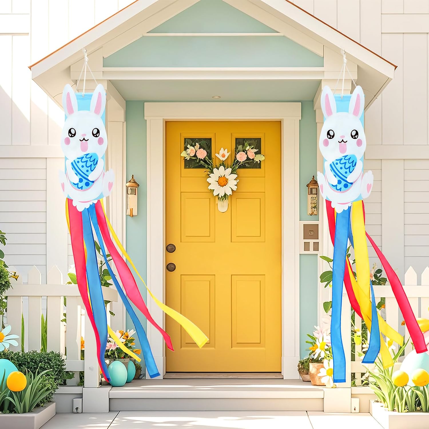 NOVWANG 40 Inch 3D Rabbit Bunny Easter Windsock, Spring Windsocks for Yard Garden Patio Balcony, Easter Outdoor Hanging Decorations