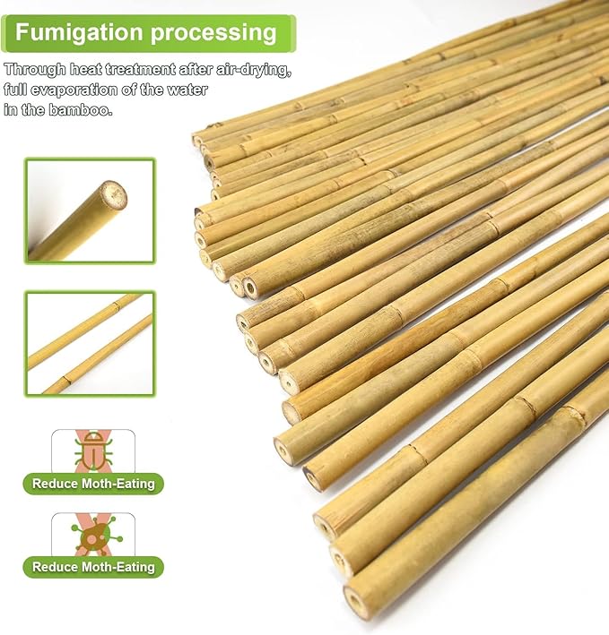 25pcs 1/2" D Thicker Heavy Duty Bamboo Stakes, 4.75FT Plant Stakes, Natural Garden Stakes for Tomato, Bean, Flowers,Trees Potted and Climbing Plant Support