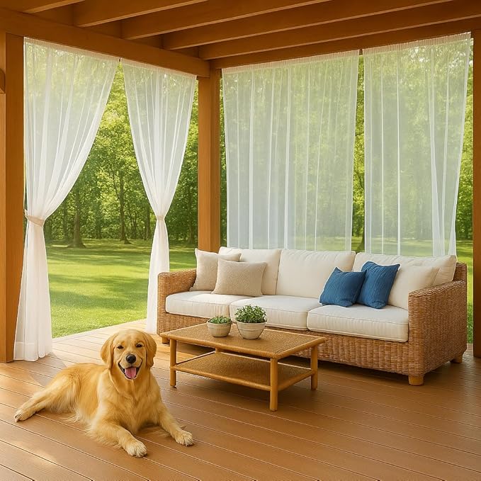 Patio Screen Mesh Outdoor Curtains Waterproof Sheer Lightweight Bug Netting for Porch Gazebo Garden Party Wedding Backdrop, White, W 125 x L 108 inch per Panel, 2 Panels