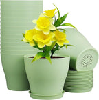 6 inch Plastic Nursery Pots,16 Pack Plant Pots for Small Indoor Outdoor Plants, Flower Pots with Drainage Holes and Saucers, Decorative Seedling Starter Planters for House Plants, Green