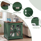 Joaxswe Farmhouse End Table with Charging Station Set 2, 24" Large Sofa Side Table with Glass Barn Door, Nightstand with Adjustable Storage Shelf, Wood Square Bedside Table for Living Room, Bedroom