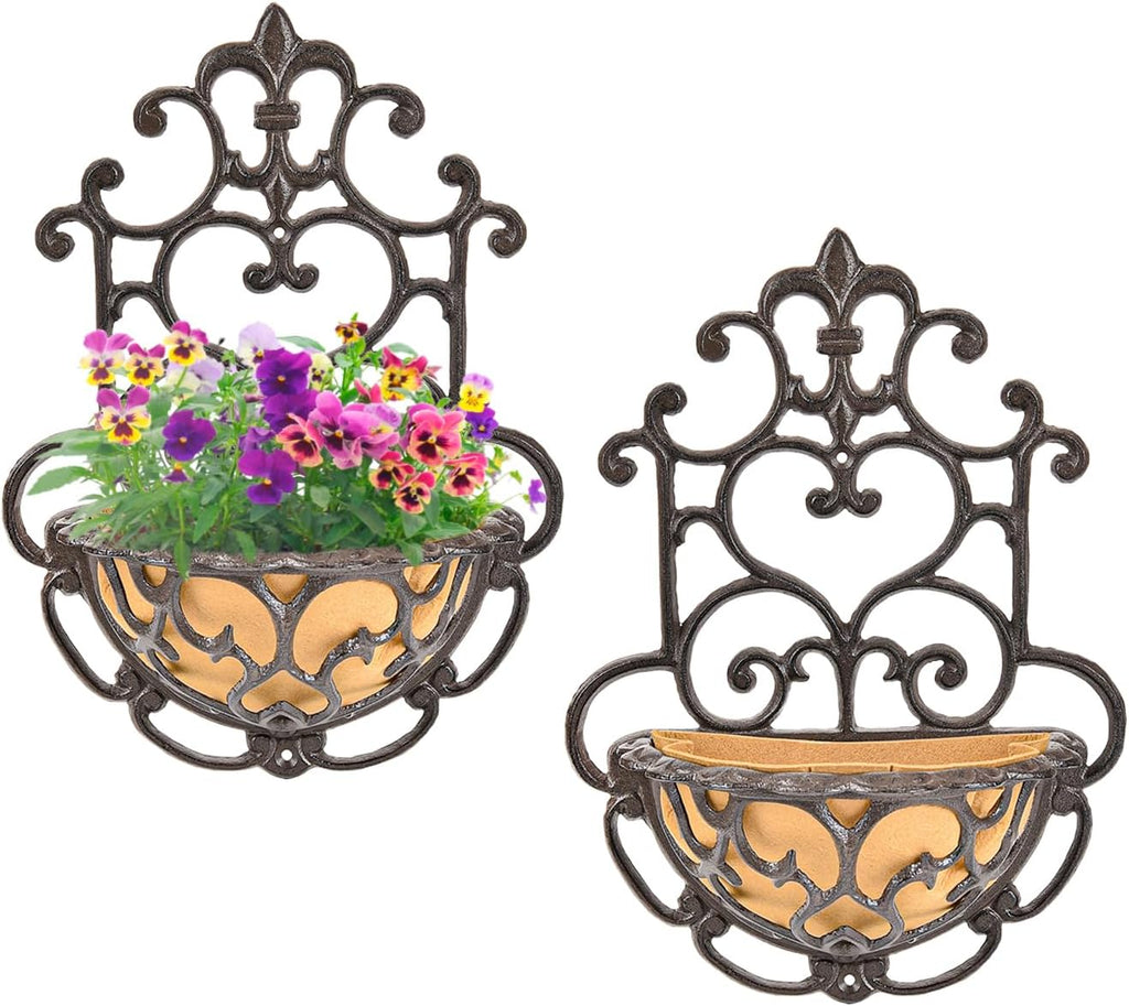 sungmor 2 pack cast iron wall hanging planter, main product view