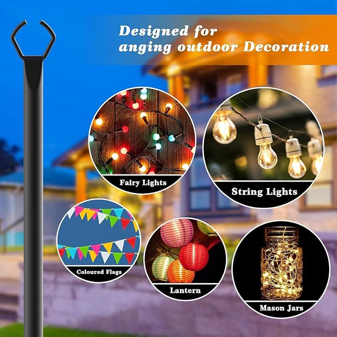 10 Pack String Light Poles,10 Ft Light Poles for Outside String Lights,Outdoor Lights Pole with Fork,Metal Poles Stand for Patio Deck Backyard
