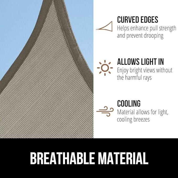 GORILLA GRIP Heavy Duty Sun Shade, UV Protection Fade Tear and Rust Resistant Rectangle Sunshade Canopy, Curved Edges Blocks Sunlight, Breathable Sail, Outdoor Patio, Lawn Garden, 12x12x12, Graphite