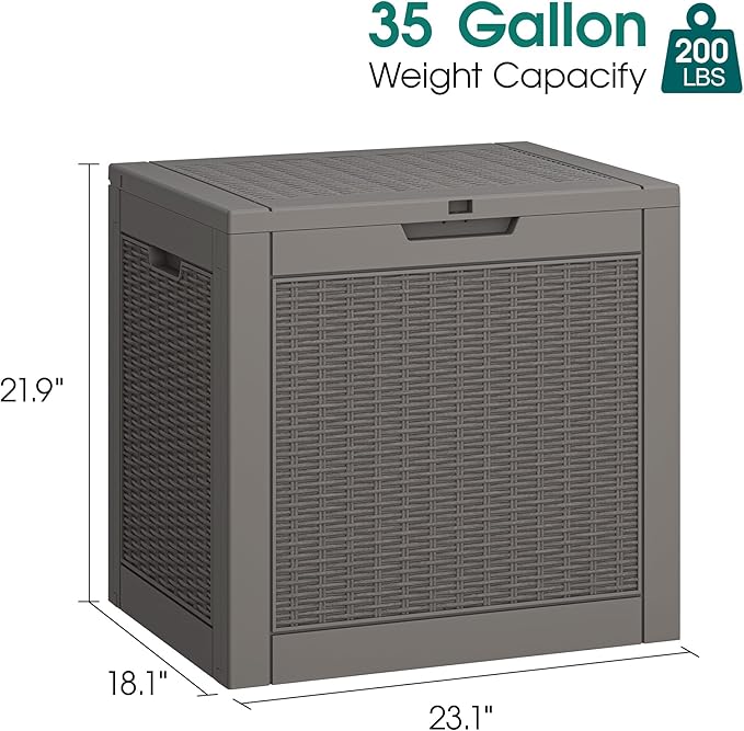Outdoor Storage Box, Resin Deck Boxes Indoor and outdoor, Waterproof Storage Box Lockable Lid (Grey, 35 Gallon-2 Pack)