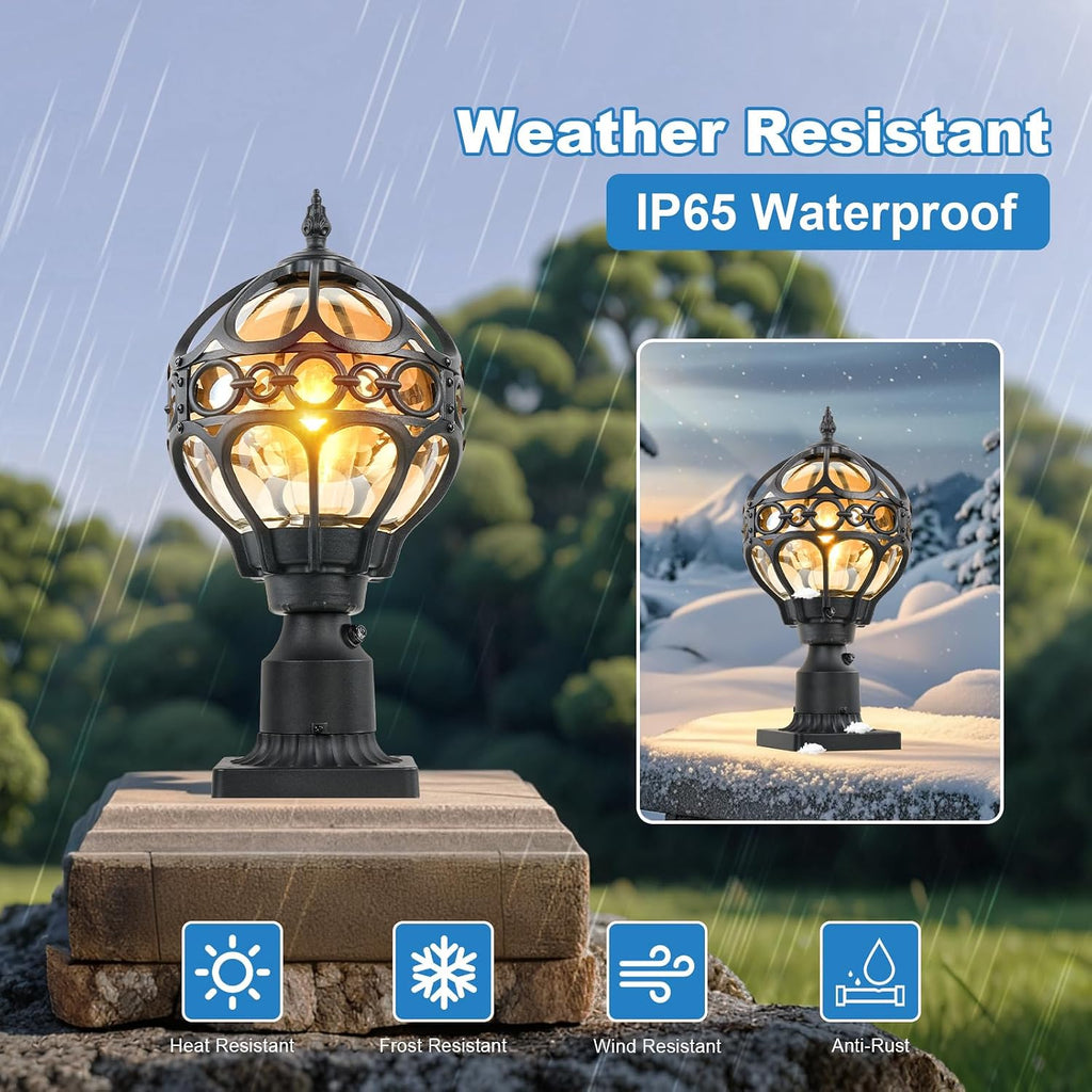2 Pack Dusk to Dawn Outdoor Lamp Post Lights, 17.5'' Black Aluminum Rust-Proof Globe Post Lighting Fixture for Porch Driveway Garden, Exterior Hardwired Pillar Light with Standard 3" Base