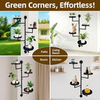 Rotating Window Plant Shelves with Adjustable Knobs, 4 Tiers Metal Wall Shelf for Plants Indoor, Sturdy Hanging Plant Holder, Window Wall Decor & Gardening Gifts (Black)