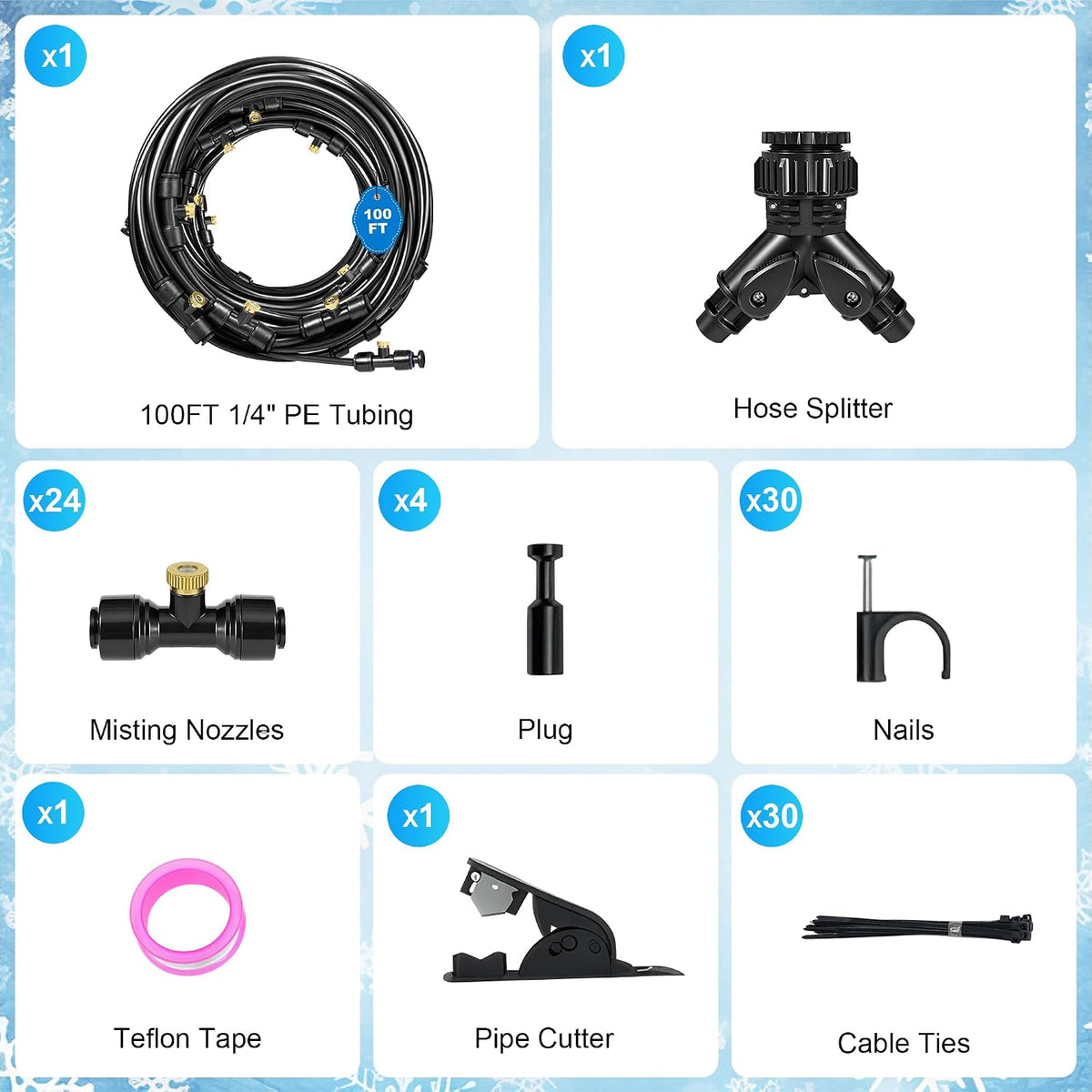 thiswing 100 ft dual-line misting cooling system with, front angle view
