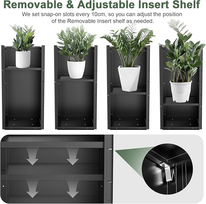 Metal Large Planter Box 15" L x 15" W x 30" H 2 Pack, Heavy Duty Tall Rectangle Outdoor Planter Box with Removable Insert Shelves for Porch, Garden, Patio, Yard (Black)