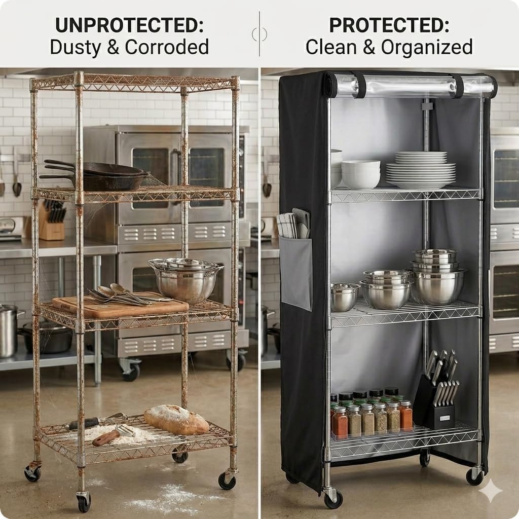 wire shelving storage cover waterproof dustproof clear window showing dimensions