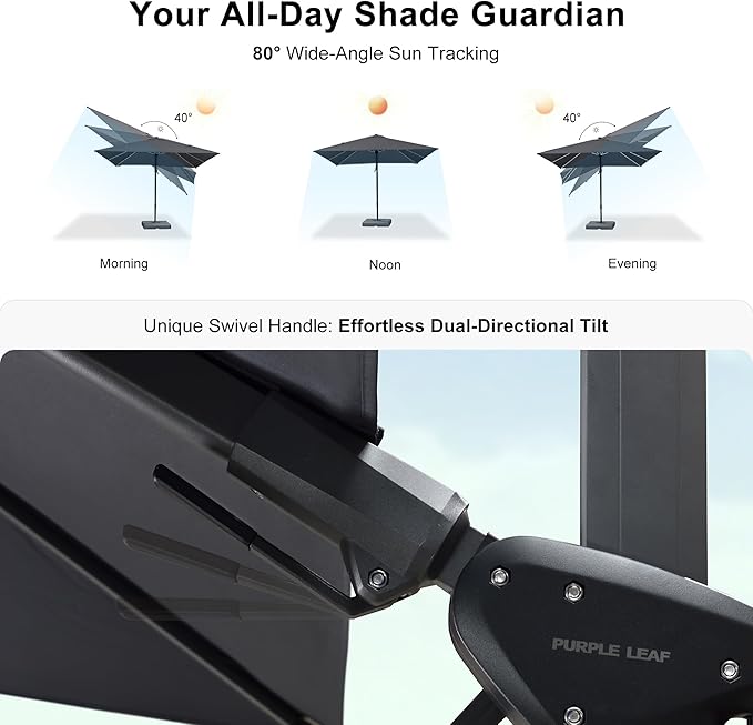 PURPLE LEAF 8' X 8' Left-right Tilting Patio Umbrella Outdoor Cantilever Swivel Square Umbrella Aluminum Offset Umbrella with 360-degree Rotation for Garden Deck Pool Patio Grey