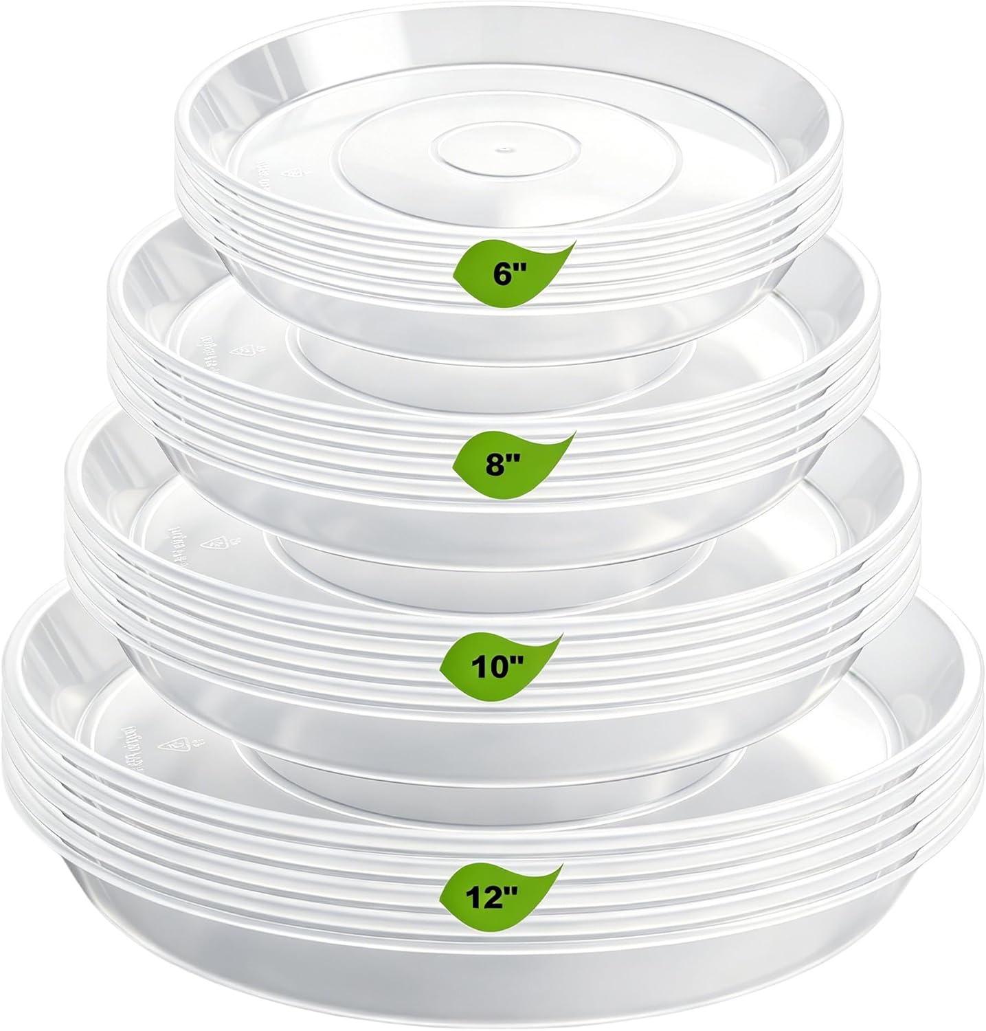 LWALRS 20 Pack Plant Saucer Tray (6 8 10 12 inch), Plant Saucers for Indoors Outdoor, Plastic Heavy Duty Drainage Drip Water Trays for Planter Pots Flower, Clear Pot Saucers Trays for Plants