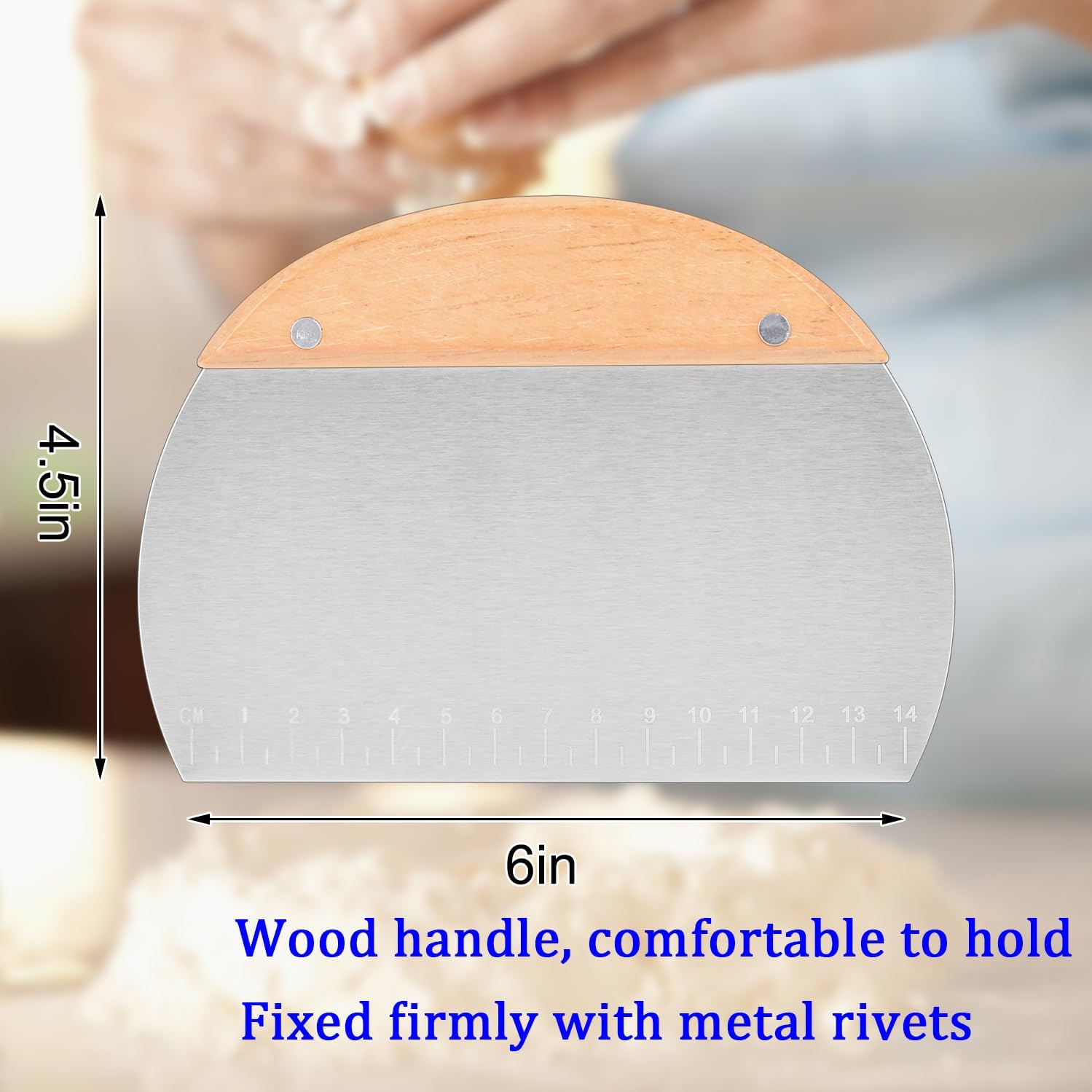 Stainless Steel Grill Scraper with Wood Handle, Dough Scraper, Cake & Pizza Cutter, Multi-Purpose Scraper Tool for Kitchen