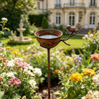 32 Inch Rain Catcher Garden Stake, Antique Iron Metal Water Bowls Bird Bath and Bee Watering Station, Decorative Flower Bed Rainwater Collector Bird Water Feeder for Outdoor Yard Art Decor