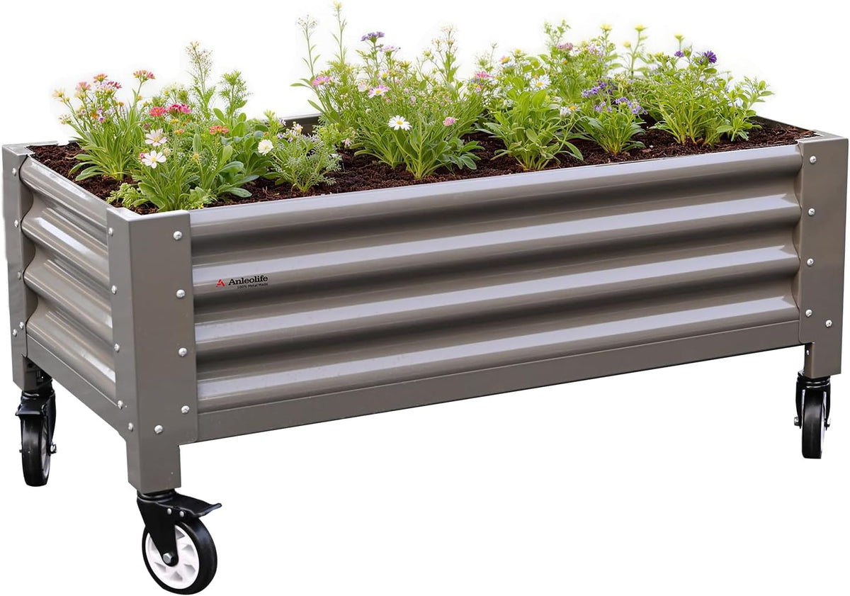 anleolife low-profile elevated raised garden bed, quartz grey, main product view