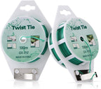 2 Reels 328 Feet (100m) Twist Tie, Green Coated Garden Plant Ties with Cutter for Gardening and Office Organization, Home