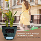 Plant Pots 10/9/8/7.5/7 inch, Self Watering Planters with Drainage Holes & Saucers for Indoor and Outdoor Plants (Green Speckles)