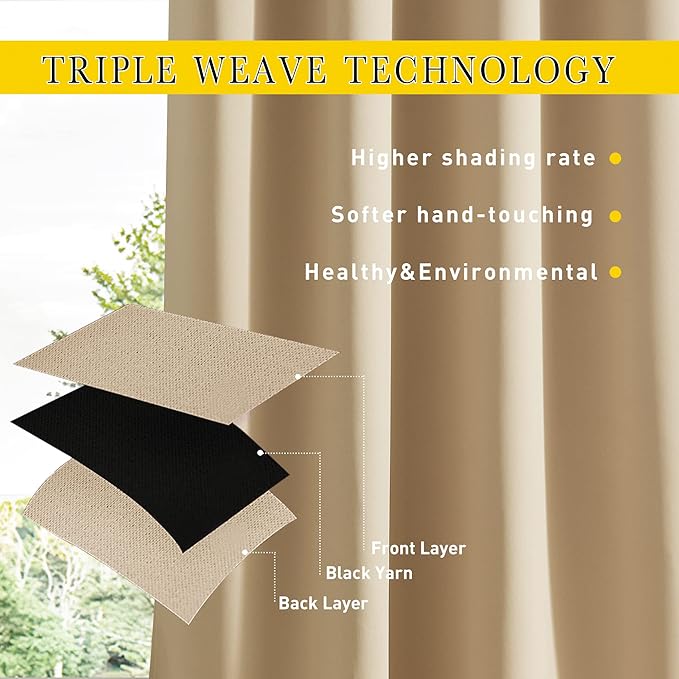 NICETOWN 2 Panels Outdoor Curtains for Patio Waterproof & Windproof, Thermal Insulated Top & Bottom Grommet & Back Tab Light Block Outdoor Drapes with Bouns Rope for Fixed, Biscotti Beige, W46 x L90