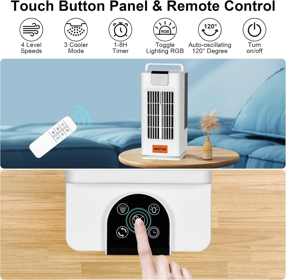 westtree 14inch portable air conditioners misting fan,120°oscillating mini, close-up detail