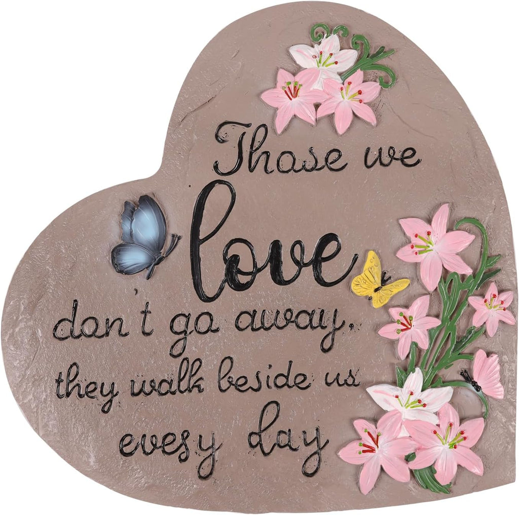 Heart Shaped Memorial Garden Stones, 10 inches Sympathy Garden Stone for Loved One, in Memory of Loved one Gifts, Resin Garden Stepping Stones Outdoor, Memorial Gifts (Heart Butterfly)
