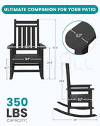 SERWALL HDPE Outdoor Rocking Chair Set of 8, Patio Rocking Chairs for Adults, All Weather Outdoor Rockers for Lawn, Black