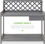 best choice products outdoor garden potting bench, wooden, side view