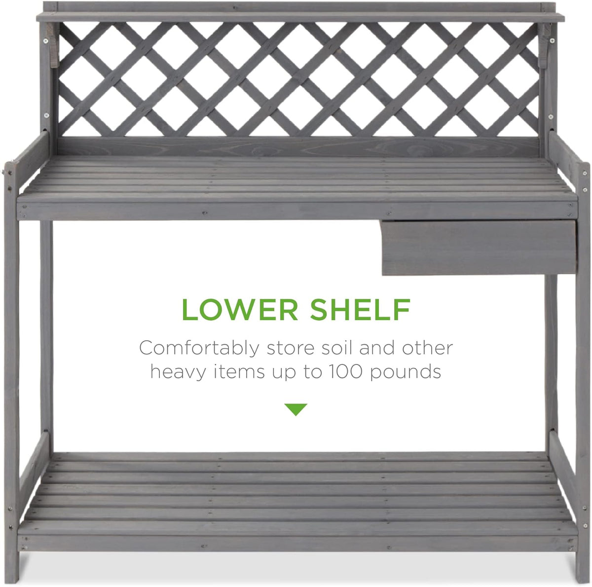 best choice products outdoor garden potting bench, wooden, side view