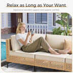 ABCASA Patio Furniture Set, 5-Piece Wicker Outdoor Patio Furniture Sets with Anti-Slip Cushions & Coffee Table,Boho Patio Conversation Set Sectional Sofa for Backyard,Porch,Beige