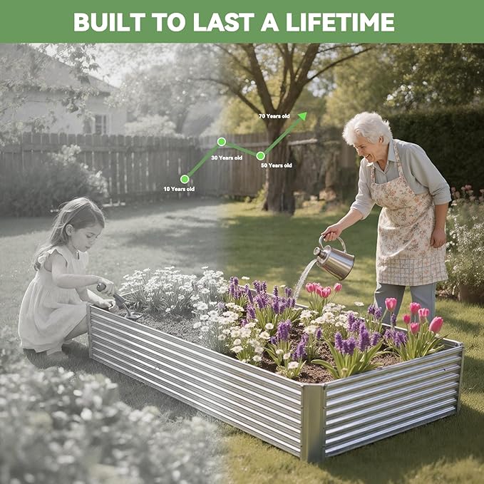 3 Pack Raised Beds for Gardening, Corrugated Galvanized Steel Raised Garden Bed, Outdoor Metal Above Ground Garden Bed for Vegetables and Flowers-4x2FT(Rectangular)