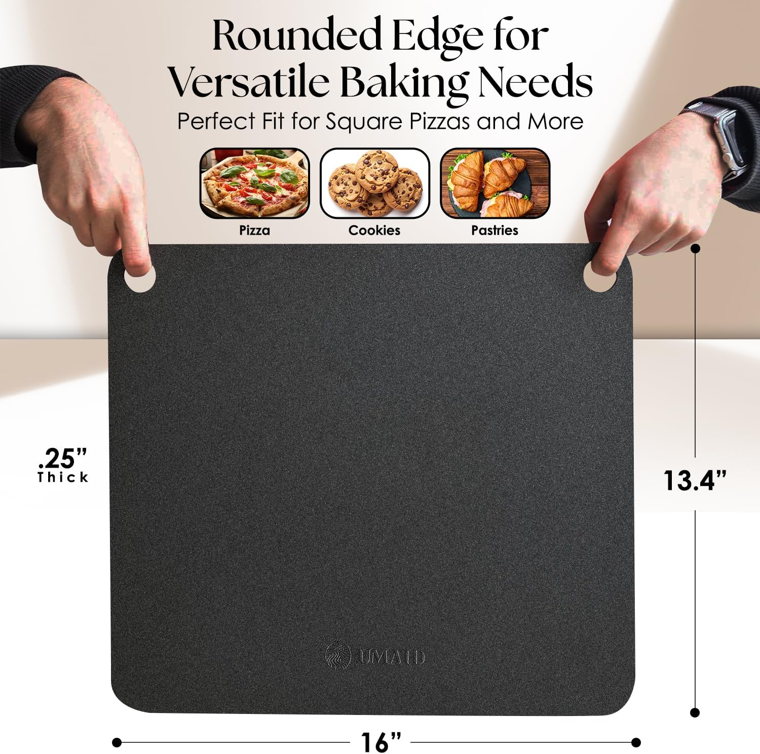 UMAID Pizza Steel for Oven & Grill, 16"x13.4", 1/4" Thick Pre-Seasoned Carbon Steel Baking Steel for Oven, Pizza Steel for Oven, Best Fit for Standard 12" Home Pizza, Includes Recipe Booklet