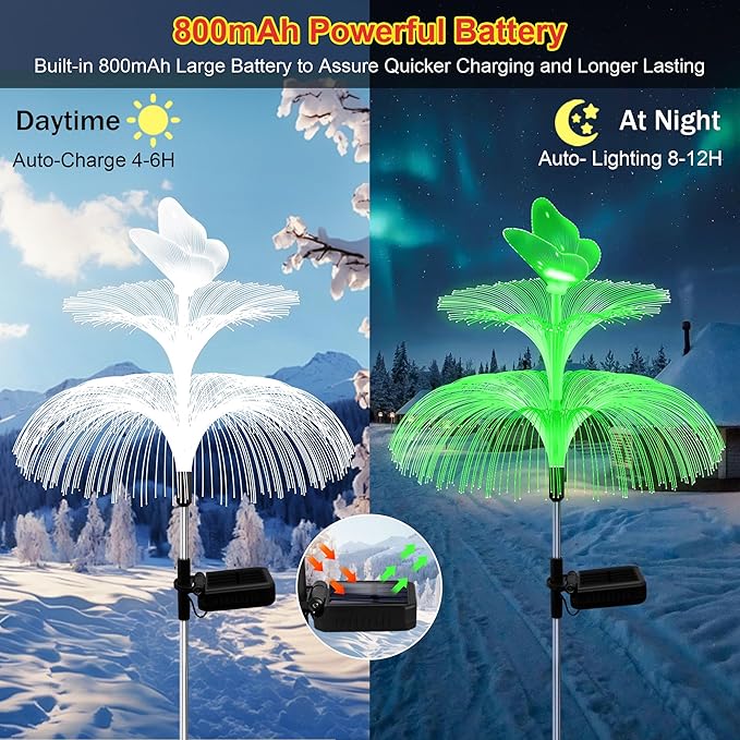 4 Pack Solar Garden Lights, Gardening Birthday Gifts for Mom Grandma Women, Waterproof 7 Color Changing Jellyfish Light with Butterfly Solar Flower Lights for Outdoor Pool Yard Garden Decor