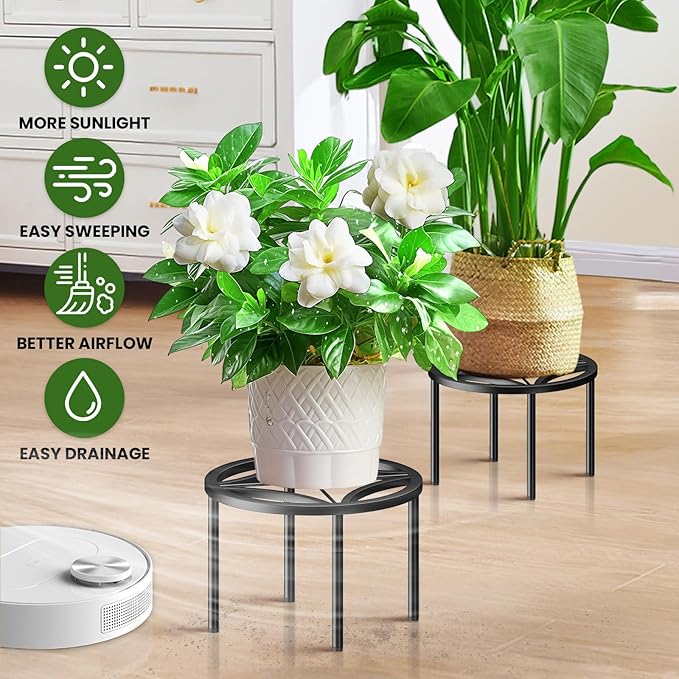 TOSKING 2-Pack Plant Stands - Heavy Duty Low Plant Stand, No Assembly Required Risers for Potted Plants Indoor and Outdoor, Ready to Use(10.24" Diameter)