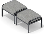 HOMREST Metal Outdoor Ottoman, 3-Piece Aluminum Footstool w/Removable Cushion, Multipurpose Footrest Stool with Coffee Side Table Additional Seating, Set of 3 Outdoor Ottomans for Patio Deck (Grey)