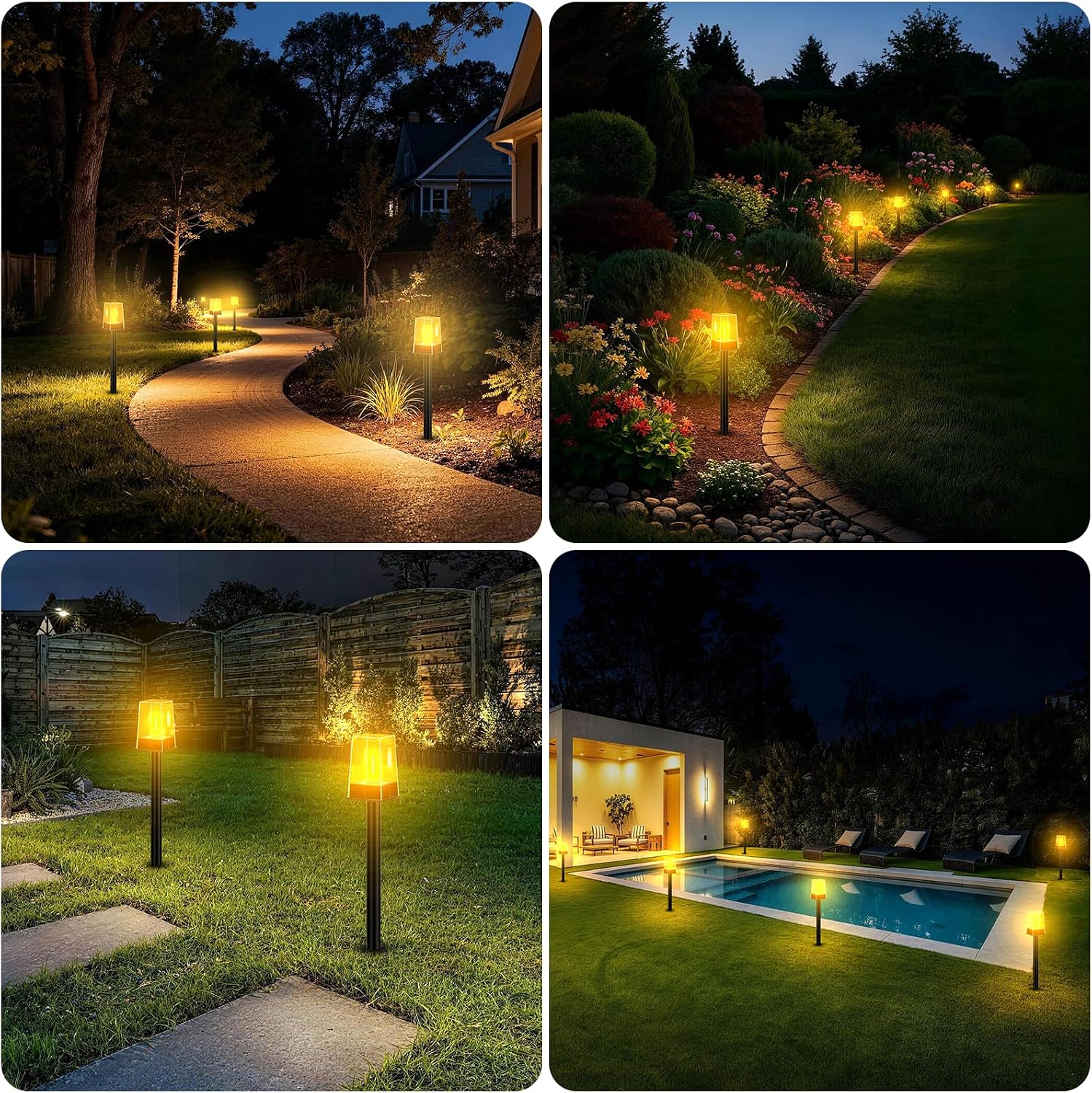 Solar Pathway Lights Outdoor 10 Pack, Solar Garden Lights Warm White 4 Lighting Modes, Solar Path Lights Auto On/Off, Landscape Lighting for Yard Walkway Driveway Patio Lawn Decor