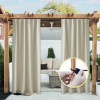NICETOWN 2 Panels Waterproof Outdoor Curtains Fixed Grommet & Back Tab on Top & Bottom, Thermal Insulated Keep Rain & Sun Out Privacy Windproof Outdoor Draperies with Rope, W52 x L72, Beige