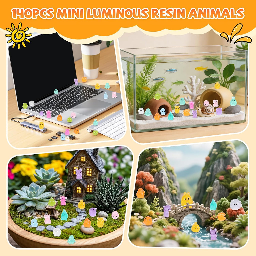 140 PCS Mini Resin Animals Blind Bags, Glow in the Dark Animal Resin Models, 50+ Animal Designs for Adults, Miniature Animals for Classroom, Fairy Garden, Dollhouse Decor, DIY Craft Decor