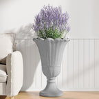 23" Tall Planters for Outdoor Plants Set of 2, Planter with Drainage Holes and Petal Design, Large Outdoor Planters for Porch, Garden, Indoor, Grey