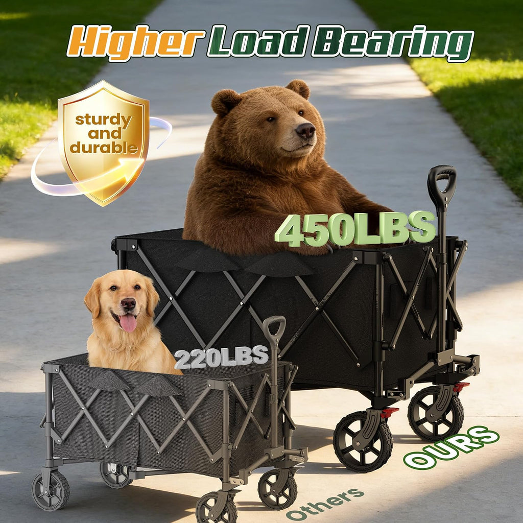 wagons carts foldable,collapsible wagon with wheels,450lbs heavy duty, side view