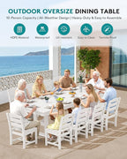 SERWALL 11 Piece Outdoor Dining Set, 84" HDPE Outdoor Table and Chairs for 10，All Weather Patio Furniture Set with Umbrella Hole for Backyard, Garden, White