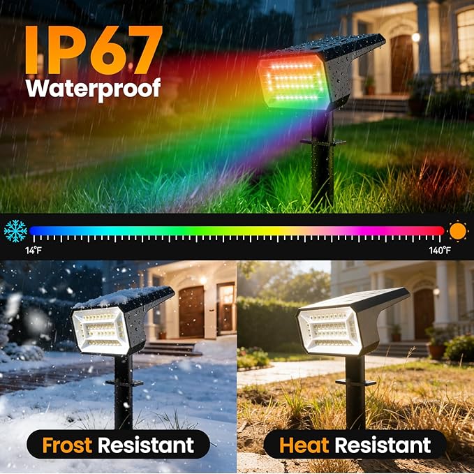Fabrito Color Changing Solar Spot Lights Outdoor 8 Pack, [6+1 Lighting Modes] Auto On/Off RGB Spotlights, Waterproof Multicolor Landscape Lights for Garden, Tree, Halloween, Christmas