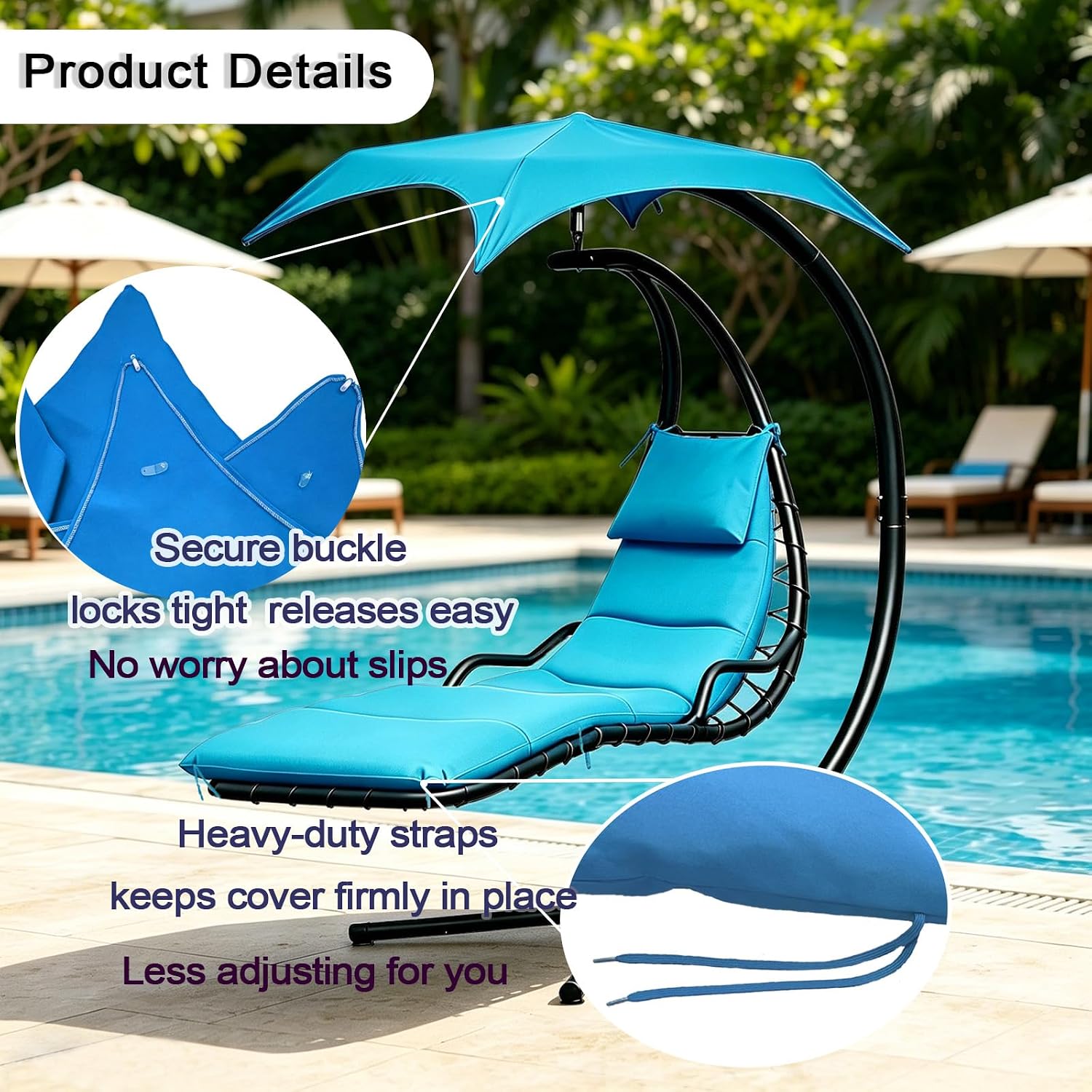 Hanging Lounge Chair Replacement Cushion with Umbrella, Thick Padding, Fade Resistant, Water Resistant for Outdoor Curved Chaise Hammock (Light Gray)
