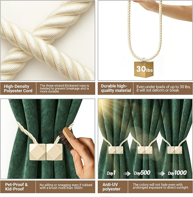 Hion Magnetic Curtain Tiebacks Beige 2pcs, Curtain Tiebacks Buckles Holdbacks Holders Hooks Clip for Home Bedroom Office Decorative Curtain