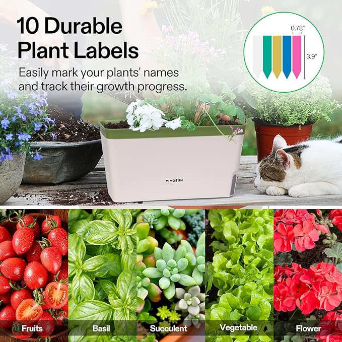 VIVOSUN Self-Watering Planters, 8-Pack 10.5 Inch Compact Rectangular Window Herb Planter Box with 10 PCS Plant Labels, Plant Container for Basil, Flowers, Succulents, Indoor & Outdoor