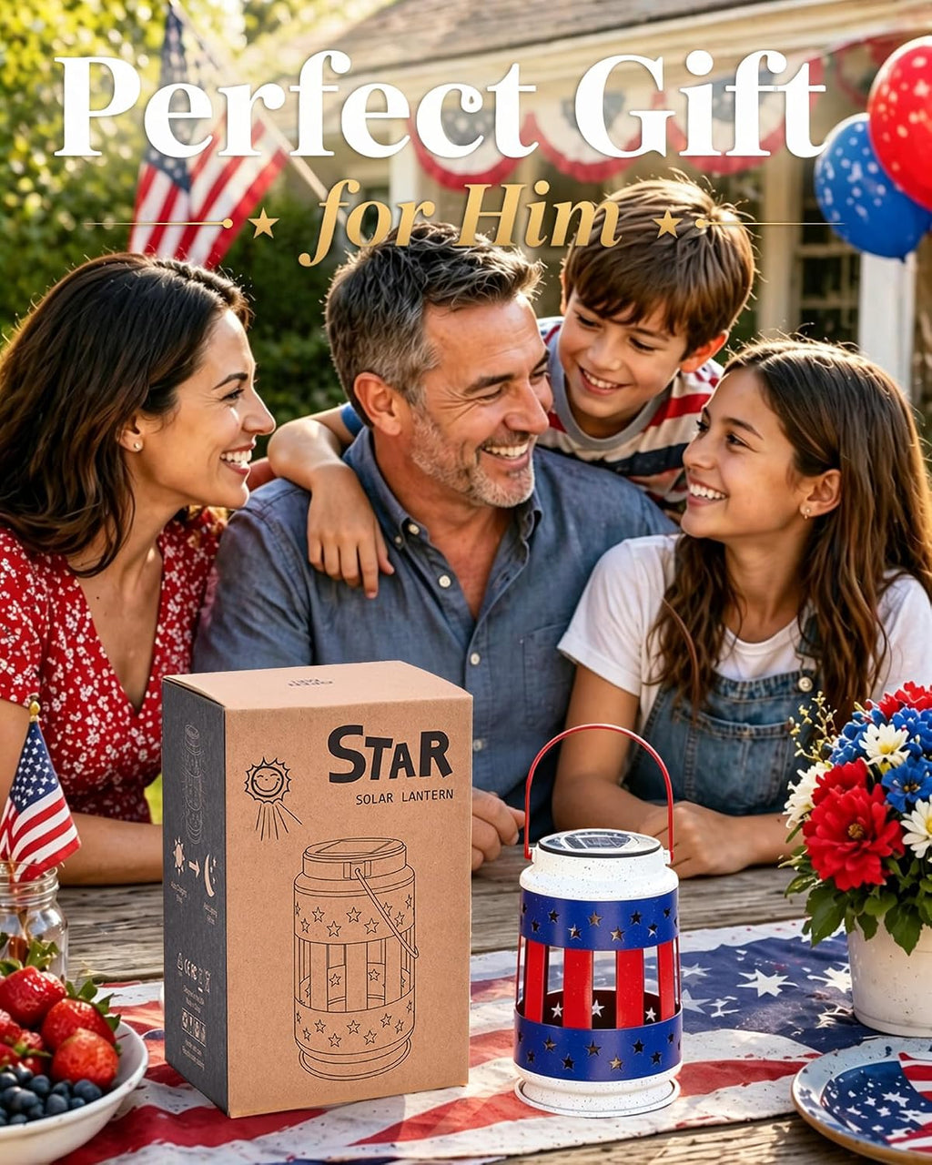 Patriotic Hanging Solar Lantern Outdoor: Red White Blue Lights | Decorations for 250th Anniversary Memorial Day, 4th of July Fathers Day Gifts, Home Garden Yard Lawn Decor