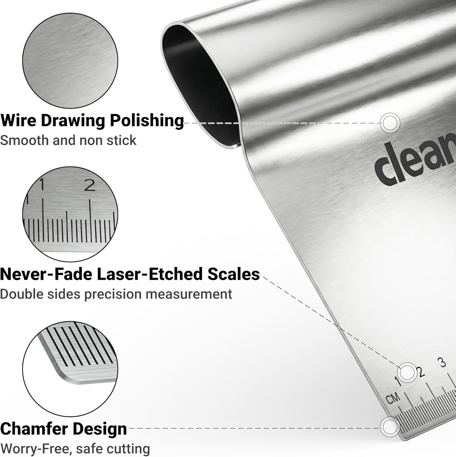 Bench Scraper Kitchen & Dough Scraper Tool - Stainless Steel Multi-Purpose Scraper & Chopper with Laser-Etched Metric Scale - Heavy Duty Pastry Cutter & Griddle Tool for Bread, Pizza & Baking