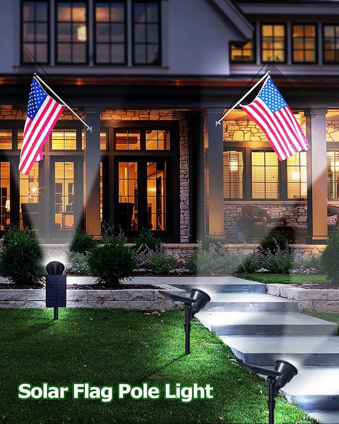 Solar Spot Lights Outdoor, 18 LED Bright Solar Powered Lights Outdoor Waterproof IP65 with 2 Modes Auto On/Off Landspace Flood Light for Flag Pole Palm Tree Sign Statue Garden Yard Patio (2 Pack)