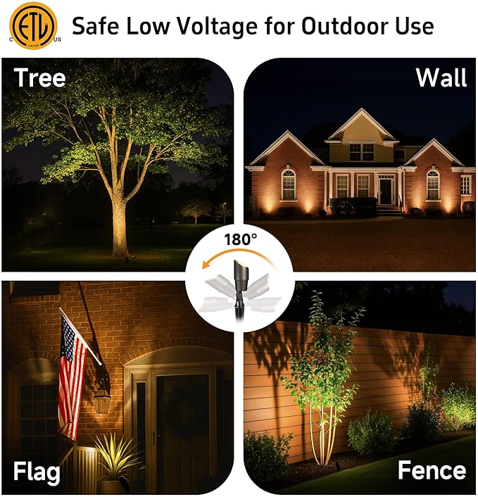 Gardenreet Brass Landscape Lighting - Outdoor Low Voltage Spotlights LED, 12V Wired Uplights, Waterproof Spot Lights, Antique Bronze for Outside Trees with 5W 2700K Warm White MR16 Bulb (4 Pack)