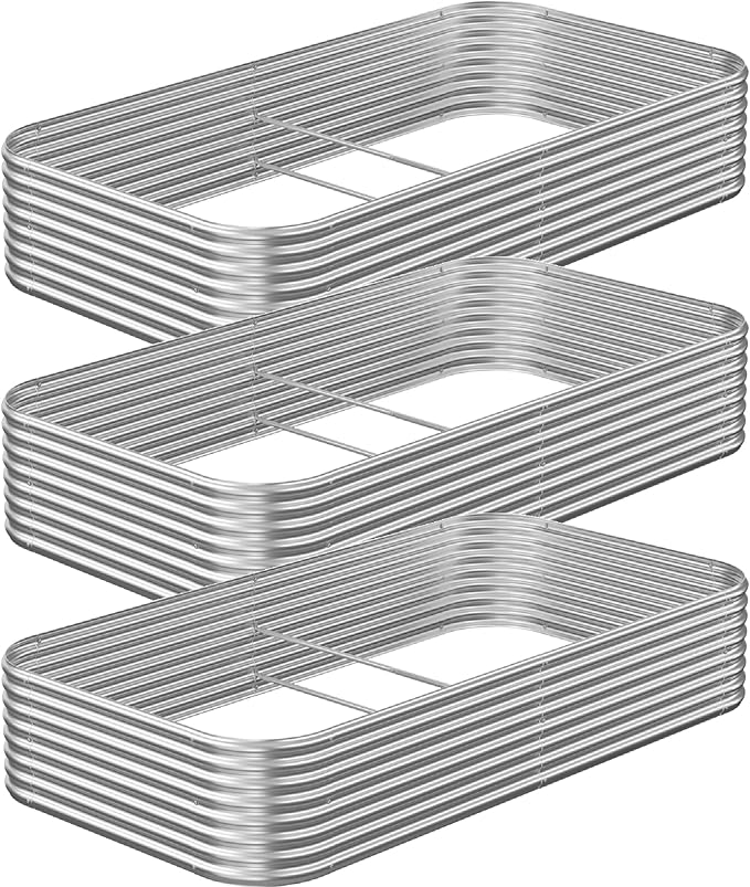 3 Pack Raised Beds for Gardening, Corrugated Galvanized Steel Raised Garden Bed, Outdoor Metal Above Ground Garden Bed for Vegetables and Flowers-3x2FT